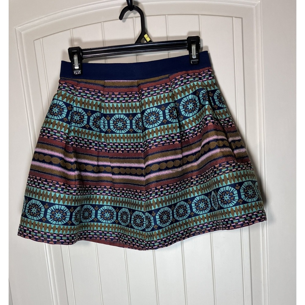 Anthropologie Nomad Morgan Carper Metallic Embroidered Pleated Mini Skirt Size 4